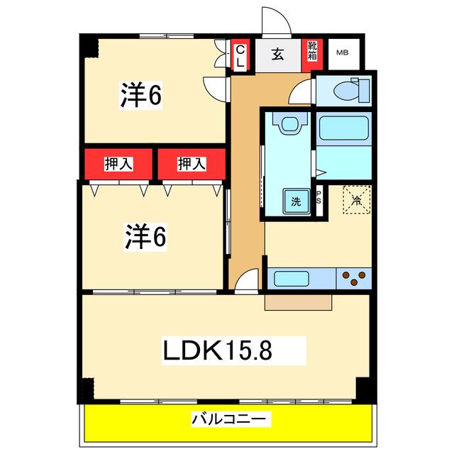 ハイム上所(2LDK/2階)の間取り写真