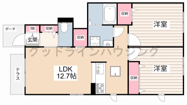 セントリビエ下滝野 B棟(2LDK/1階)の間取り写真