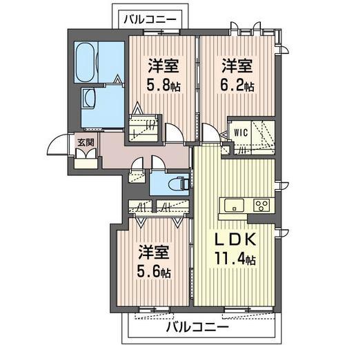 SHAMAISON ビューテラスD(3LDK/3階)の間取り写真