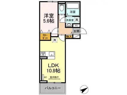 ルフレ香椎駅東(1LDK/2階)の間取り写真