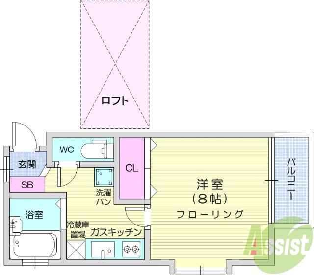 ウインディ北仙台(1K/1階)の間取り写真