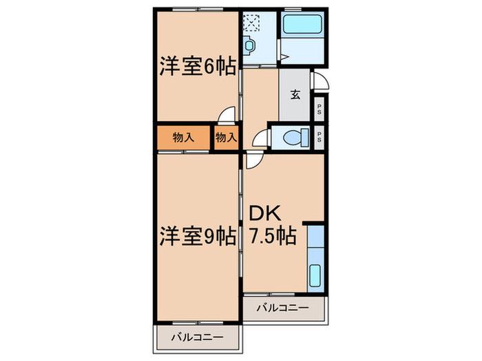 霞ヶ丘レジデンス(2DK/2階)の間取り写真