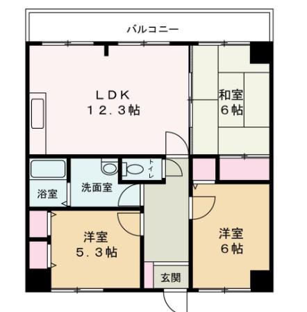 ハッピーライフ・フジ(3LDK/4階)の間取り写真