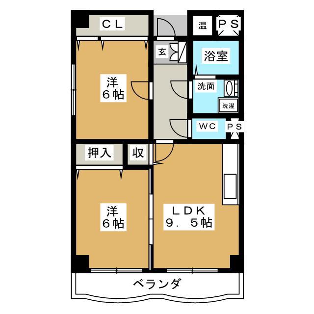 アメリアコートわかくさ(2LDK/6階)の間取り写真