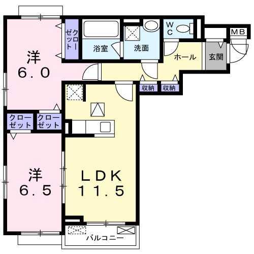 エフ ヒルサイドテラス(2LDK/3階)の間取り写真