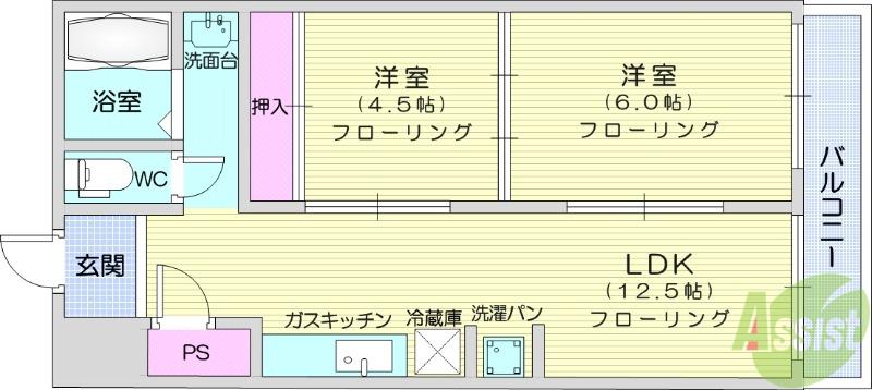 第3セントラルハウス(2LDK/1階)の間取り写真