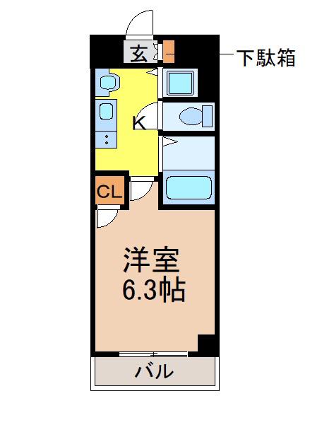 ライジングコート瑞穂通(1K/9階)の間取り写真