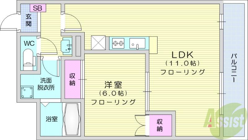 サンコート円B棟(1LDK/2階)の間取り写真