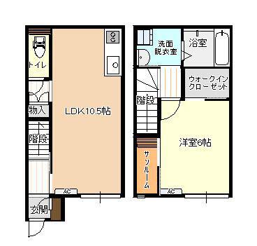 ビオラ木津A棟(1LDK/1階)の間取り写真