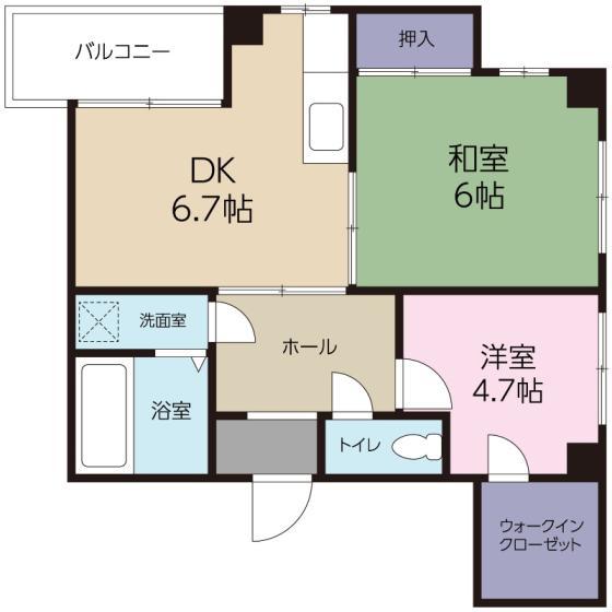 ハピネスウィン(2DK/4階)の間取り写真