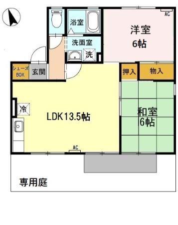 パークハウス鷹丘 D(2LDK/1階)の間取り写真