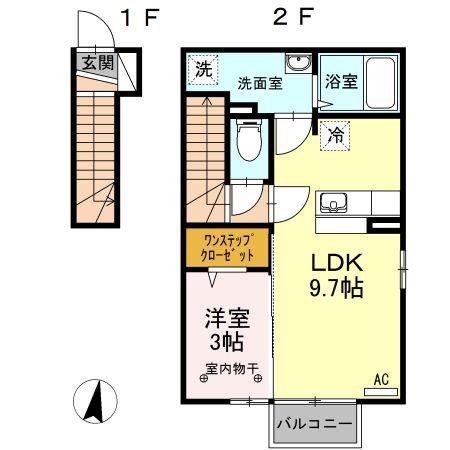 T-ルーム中角 I(1LDK/2階)の間取り写真