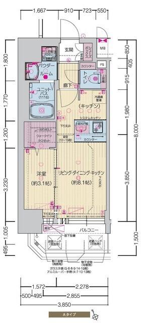 プレサンスNAGOYA覚王山(1LDK/8階)の間取り写真
