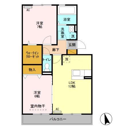 ヴィルドミール中今泉(2LDK/2階)の間取り写真