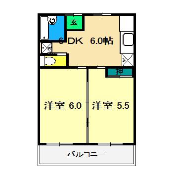 スカイパレス二葉(2DK/4階)の間取り写真