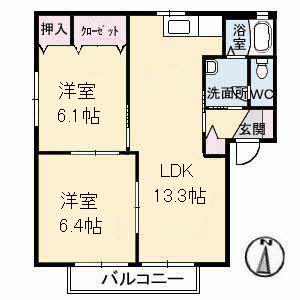 サンライフ城興(2LDK/1階)の間取り写真