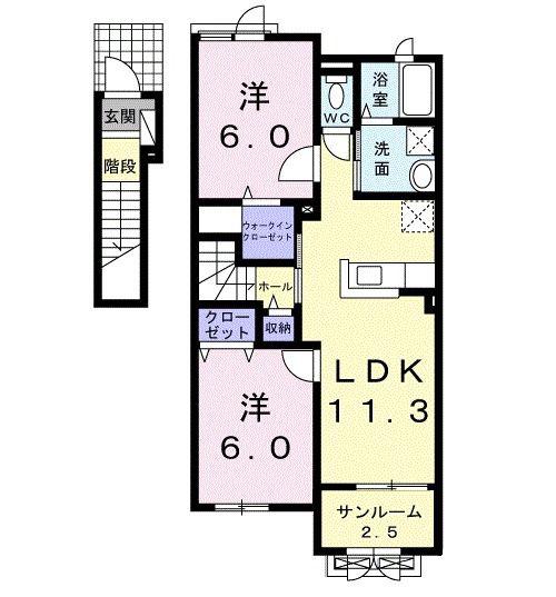 ニーラスク A(2LDK/2階)の間取り写真
