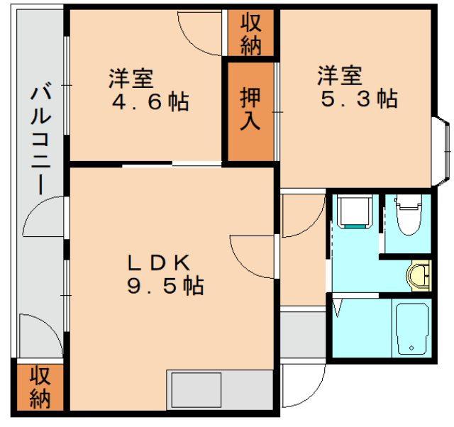 エリーナ千早(2LDK/3階)の間取り写真