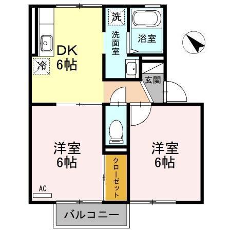 グランディア岩崎(2DK/2階)の間取り写真
