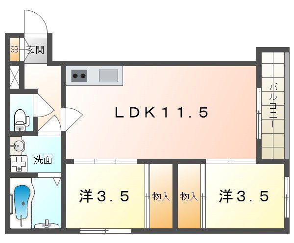 TIO ALBA(2LDK/2階)の間取り写真