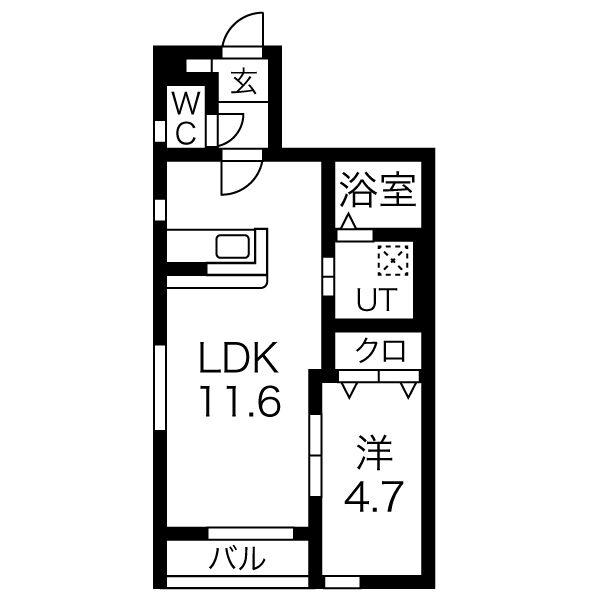 アイワフェリスヴィラ(1LDK/1階)の間取り写真