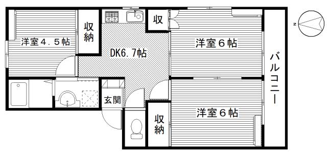 ヴェルチェUIA(3DK/2階)の間取り写真