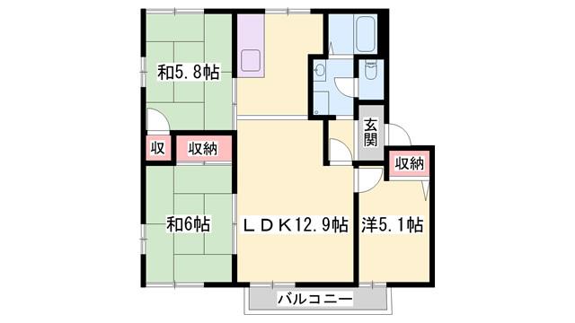 サニーパークA(3LDK/2階)の間取り写真
