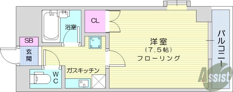 ネオシティー長町(1K/4階)の間取り写真
