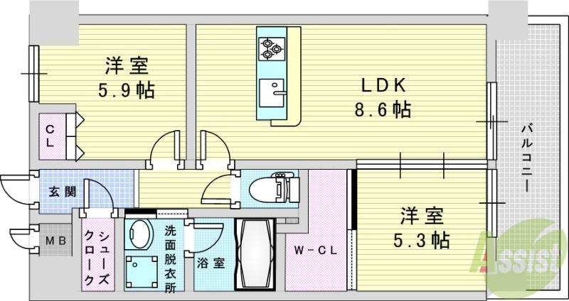 FLEURIR(2LDK/2階)の間取り写真