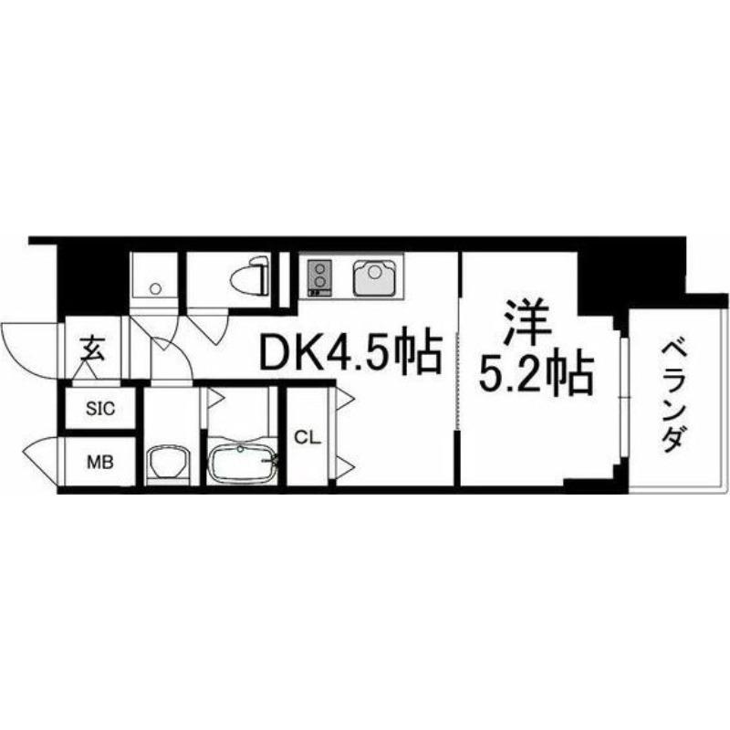 レジュールアッシュ アーバンイール(1DK/8階)の間取り写真