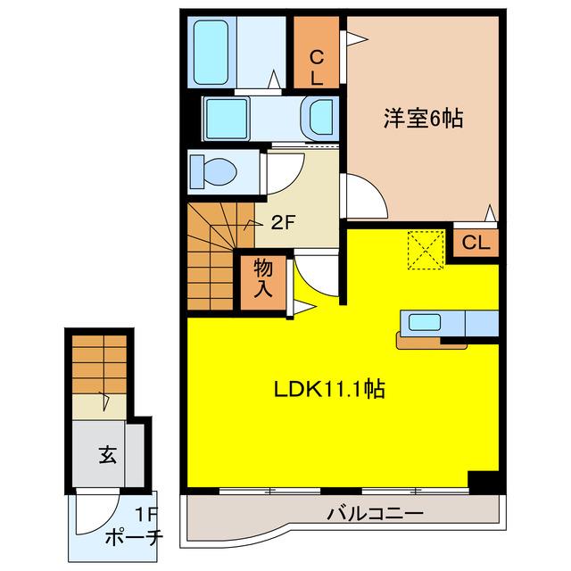 サンリット青柳A(1LDK/2階)の間取り写真