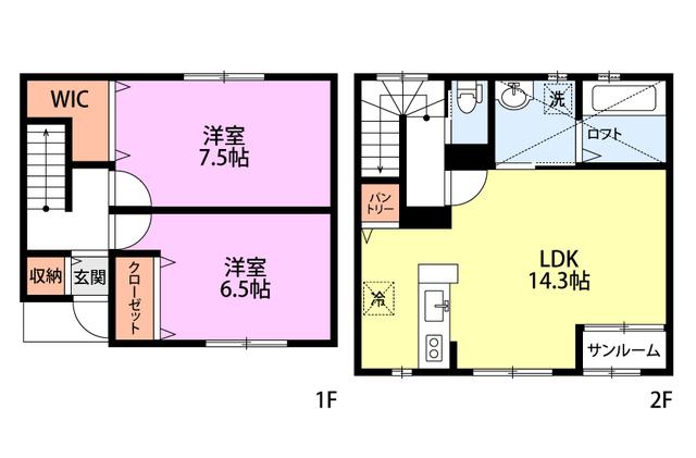 ヒルズ聖籠(2LDK/2階)の間取り写真