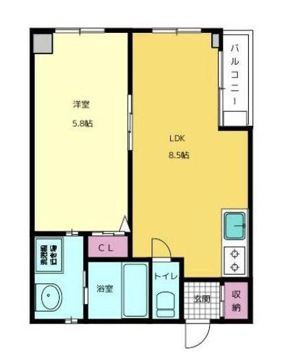 中天マンション(1LDK/3階)の間取り写真