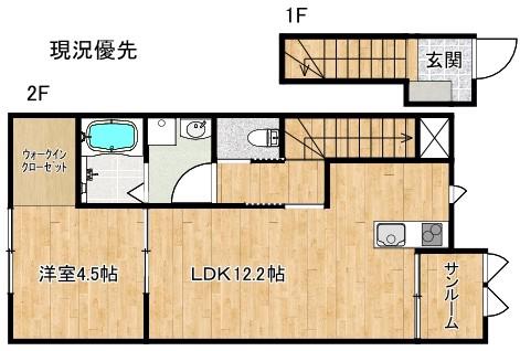 ガーデンヒル出西A(1LDK/2階)の間取り写真