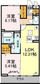 GRACE(2LDK/1階)の間取り写真