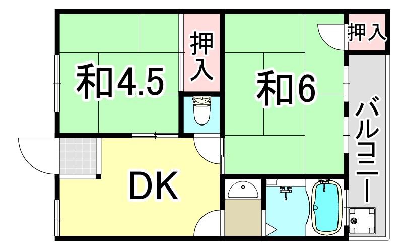 ウォーターフロント園田(2DK/1階)の間取り写真