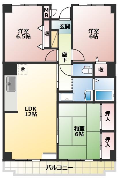 ハーヴェスト本郷(3LDK/6階)の間取り写真