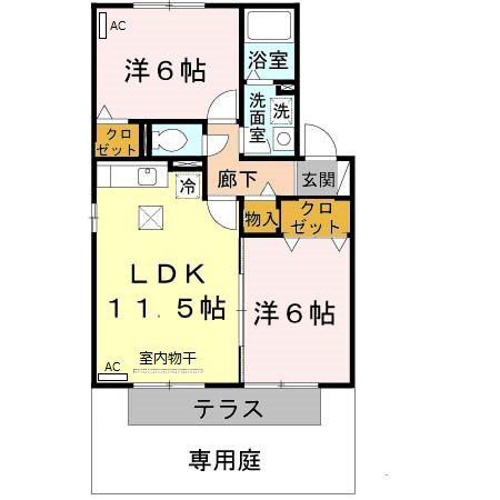 アルカディア B棟(2LDK/1階)の間取り写真