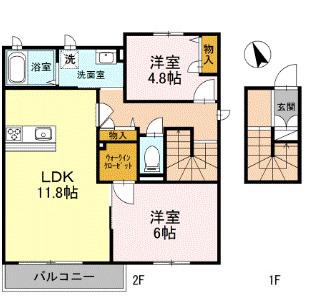 HEARTYS ENT H棟(2LDK/2階)の間取り写真