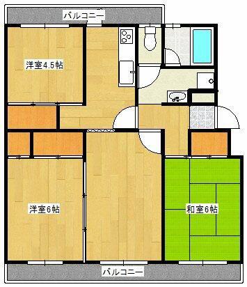 ユートピア城見(3LDK/3階)の間取り写真