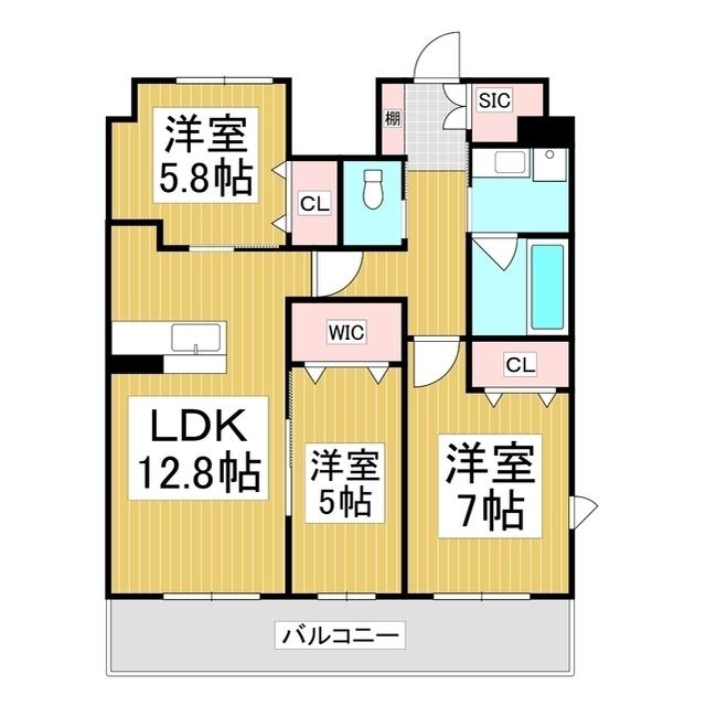 コンフォーティア広丘吉田III A棟(3LDK/6階)の間取り写真