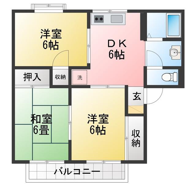 ジュネス市川(3DK/2階)の間取り写真