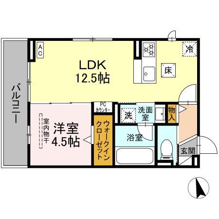 D-AVANCE戸崎元町(1LDK/1階)の間取り写真