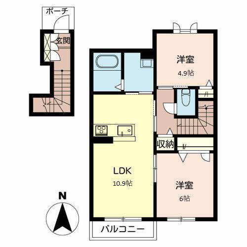 グッドフィール(2LDK/2階)の間取り写真