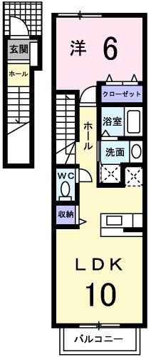 ハッピネス 裕(1LDK/2階)の間取り写真