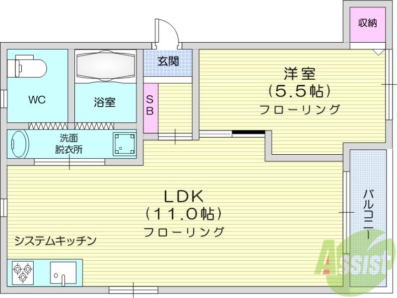 フルール仙台南(1LDK/3階)の間取り写真
