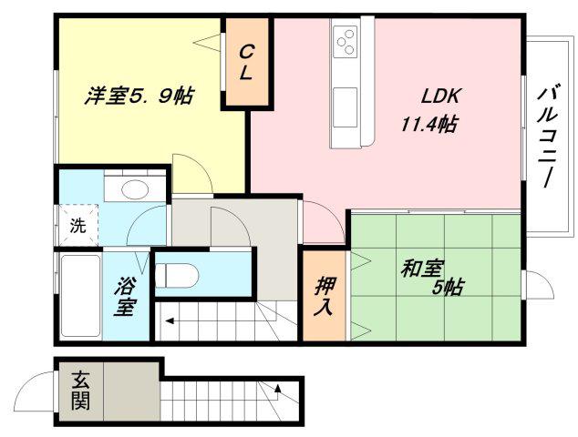 アミティーハウスII(2LDK/2階)の間取り写真