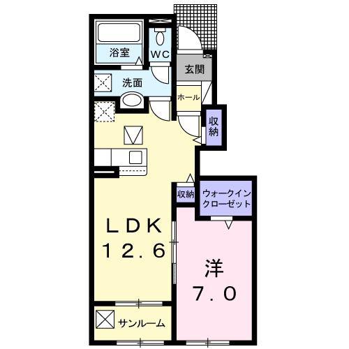 ライラック V(1LDK/1階)の間取り写真