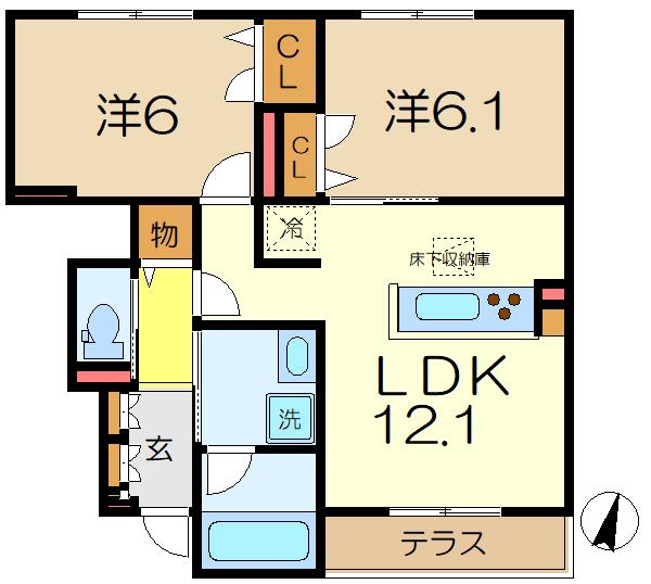 VILLA NOIRE NORD(2LDK/1階)の間取り写真