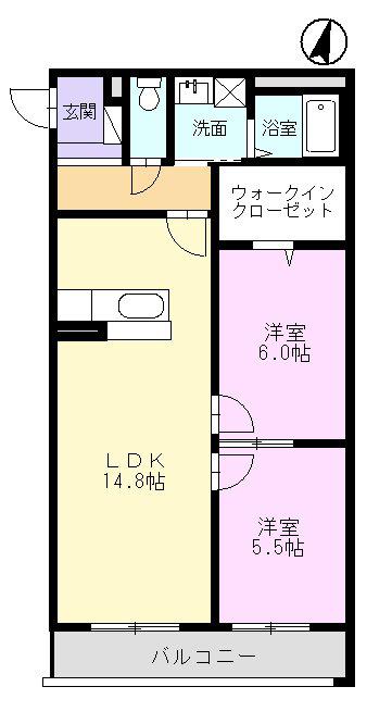 アレリア・レミーユII(2LDK/2階)の間取り写真